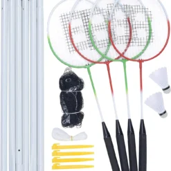 Baseline 4 Player Beginner Badminton Racket Set - Red / Green
