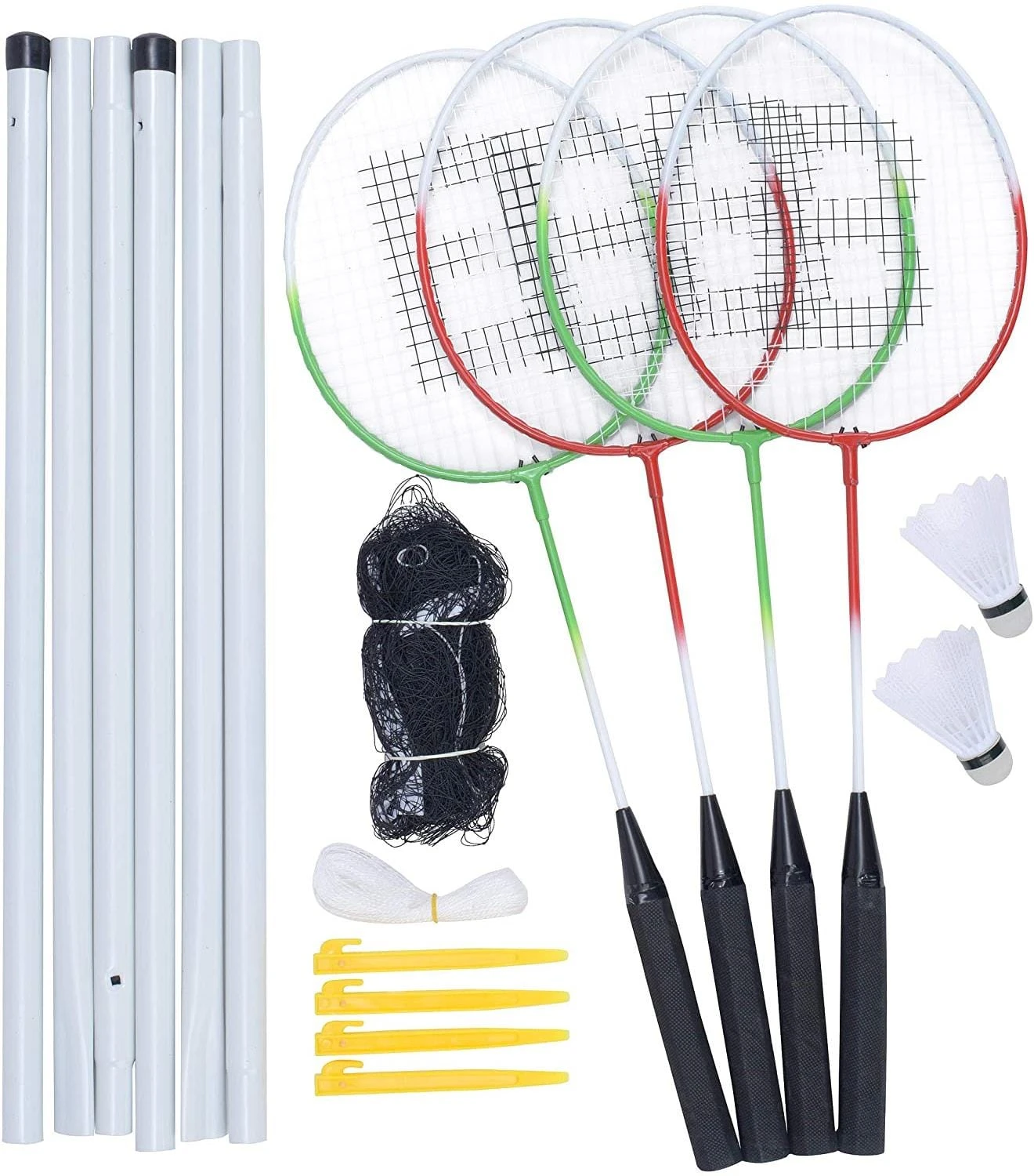 Baseline 4 Player Beginner Badminton Racket Set - Red / Green