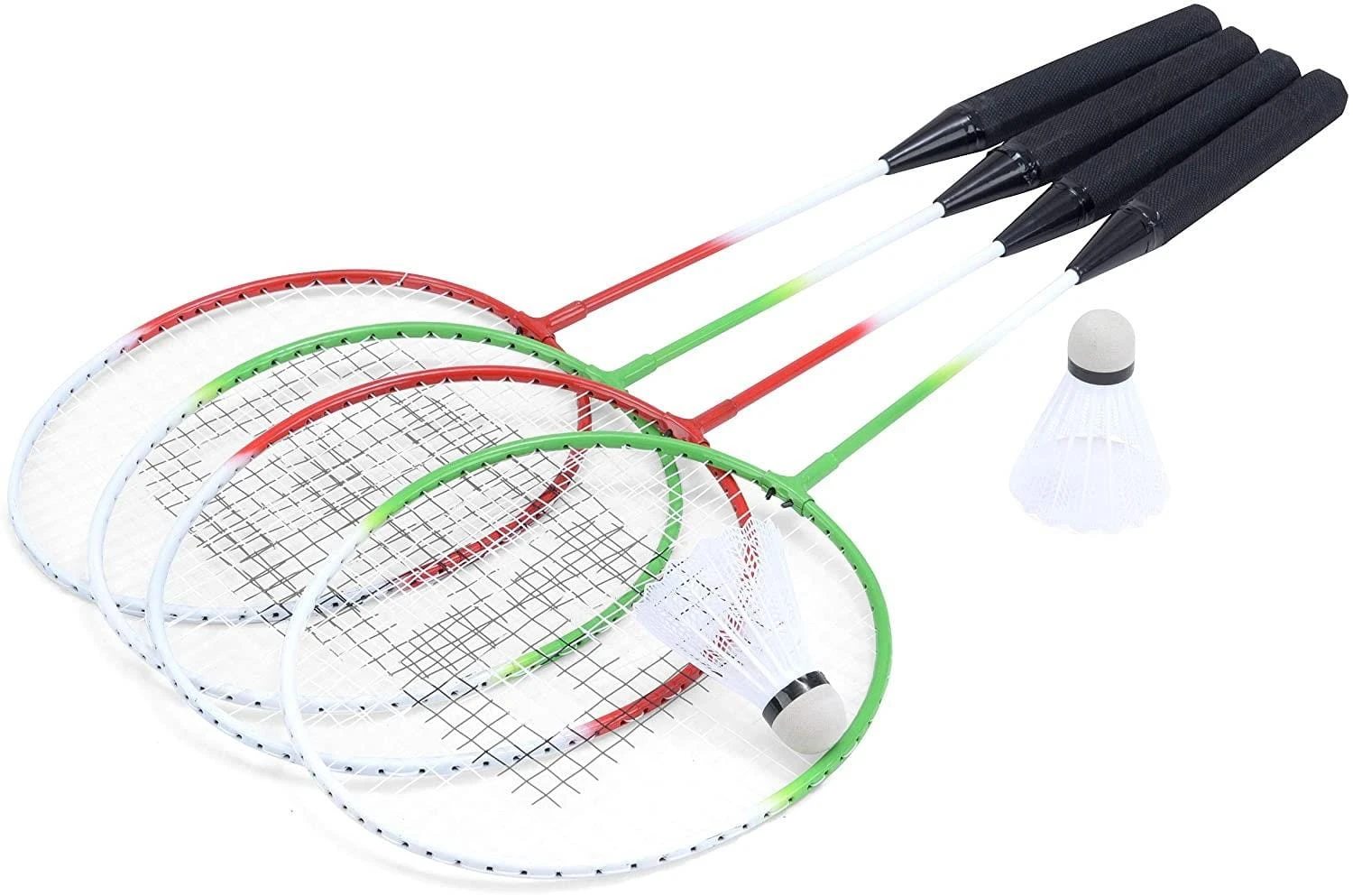 Baseline 4 Player Beginner Badminton Racket Set - Red / Green - Image 2