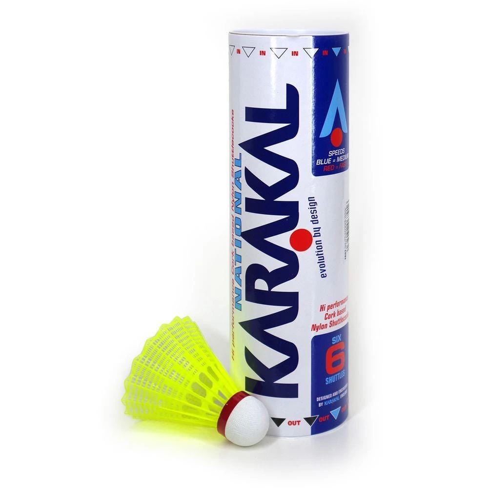 Karakal National Natural Nylon Shuttlecocks - Yellow Fast - Set Of 6