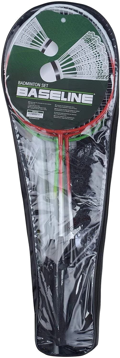 Baseline 4 Player Beginner Badminton Racket Set - Red / Green - Image 3